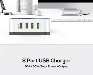 Planet Gates TOPK 8-Port 50W Quick Charge 3.0 USB Charger for iPhone Samsung Xiaomi Huawei EU US UK AU Plug Desktop Fast Phone Charger