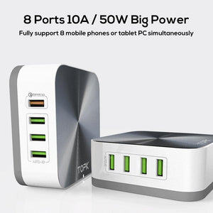 Planet Gates TOPK 8-Port 50W Quick Charge 3.0 USB Charger for iPhone Samsung Xiaomi Huawei EU US UK AU Plug Desktop Fast Phone Charger