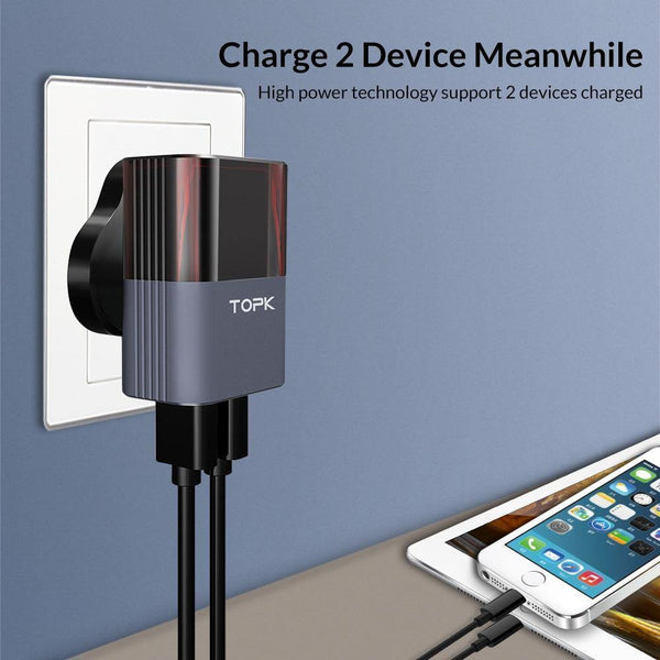 Planet Gates TOPK Auto-ID Dual USB Charger Adapter Mobile Phone EU/US/UK Travel Wall Portable Phone Charger for iPhone Samsung Xiaomi Huawei