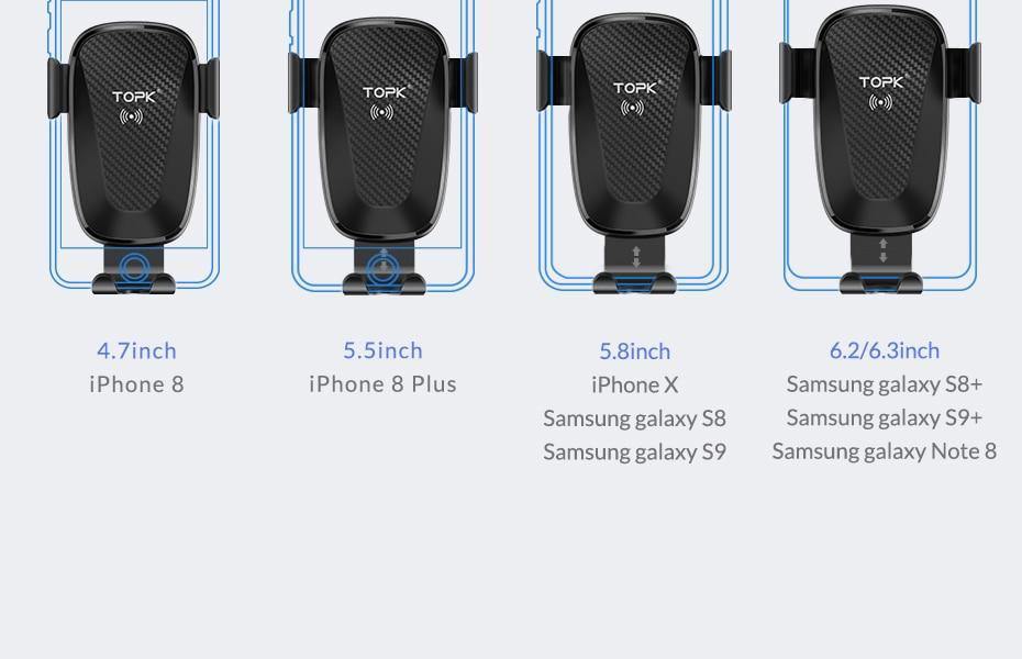 Planet Gates TOPK Car Mount Wireless Charger For iPhone XS Max XR 8 Plus 10W Fast Wireless Charging Car Phone Holder for Samsung Note 9 S9 S8