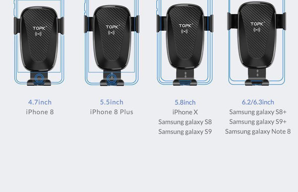 Planet Gates TOPK Car Mount Wireless Charger For iPhone XS Max XR 8 Plus 10W Fast Wireless Charging Car Phone Holder for Samsung Note 9 S9 S8