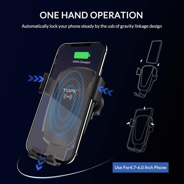 Planet Gates TOPK Car Mount Wireless Charger For iPhone XS Max XR 8 Plus 10W Fast Wireless Charging Car Phone Holder for Samsung Note 9 S9 S8