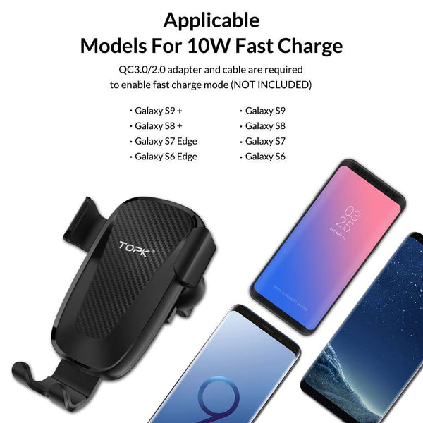 Planet Gates TOPK Car Mount Wireless Charger For iPhone XS Max XR 8 Plus 10W Fast Wireless Charging Car Phone Holder for Samsung Note 9 S9 S8