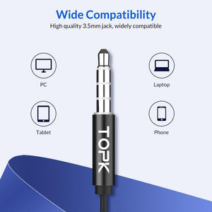 Planet Gates TOPK F07 Stereo Bass Earphone  3.5mm Jack In-ear Sport Wired Earphones with mic for iPhone Xiaomi Samsung Phone Computer Headset