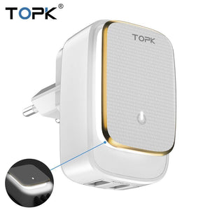 Planet Gates TOPK L-Power 2-Port 5V 2.4A EU&US LED Lamp USB Charger Adapter Auto-ID Portable Travel Wall Phone Charger for iPhone Xiaomi