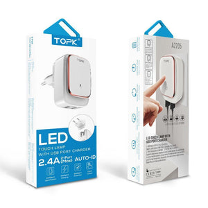 Planet Gates TOPK L-Power 2-Port 5V 2.4A EU&US LED Lamp USB Charger Adapter Auto-ID Portable Travel Wall Phone Charger for iPhone Xiaomi