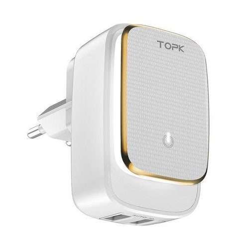 Planet Gates TOPK L-Power 2-Port 5V 2.4A EU&US LED Lamp USB Charger Adapter Auto-ID Portable Travel Wall Phone Charger for iPhone Xiaomi