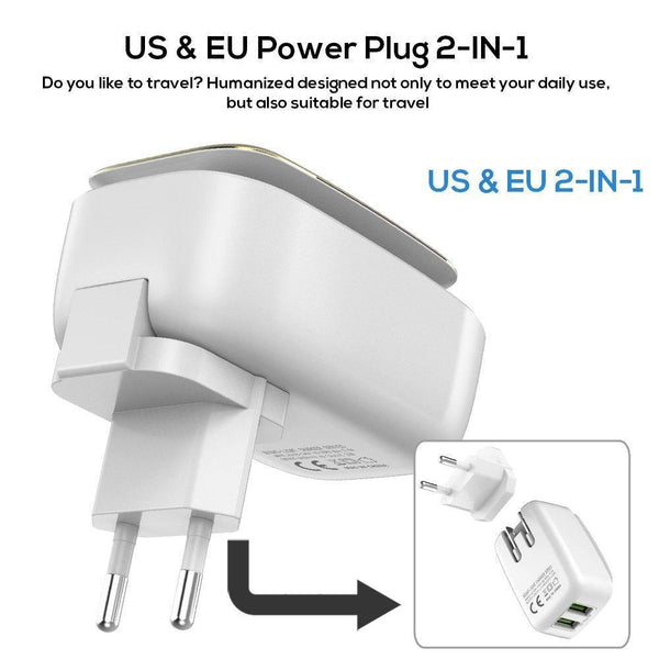 Planet Gates TOPK L-Power 2-Port 5V 2.4A EU&US LED Lamp USB Charger Adapter Auto-ID Portable Travel Wall Phone Charger for iPhone Xiaomi