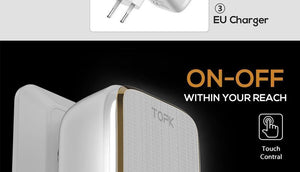 Planet Gates TOPK L-Power 4-Port EU/US/UK/AU Plug 22W USB Charger LED Lamp Auto-ID Travel Wall Adapter Universal Mobile Phone Charger