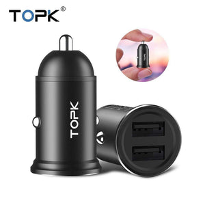 Planet Gates TOPK Mini USB Car Charger For iPhone Xiaomi Mobile Phone Tablet 3.1A Fast Charging  Dual USB Car-Charger Adapter in Car