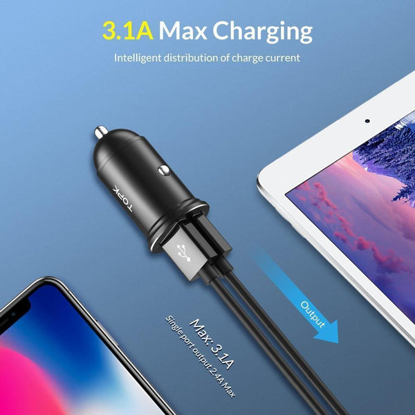 Planet Gates TOPK Mini USB Car Charger For iPhone Xiaomi Mobile Phone Tablet 3.1A Fast Charging  Dual USB Car-Charger Adapter in Car