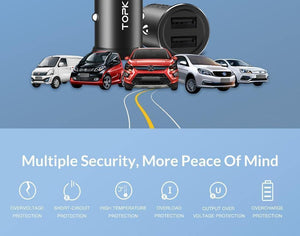 Planet Gates TOPK Mini USB Car Charger For iPhone Xiaomi Mobile Phone Tablet 3.1A Fast Charging  Dual USB Car-Charger Adapter in Car