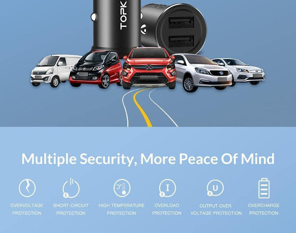 Planet Gates TOPK Mini USB Car Charger For iPhone Xiaomi Mobile Phone Tablet 3.1A Fast Charging  Dual USB Car-Charger Adapter in Car