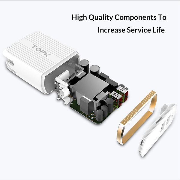 Planet Gates TOPK Mobile Phone Charger 30W USB Charger For iPhone Samsung Xiaomi Huawei Quick Charge 3.0 Fast Charger Dual USB Travel Adapter