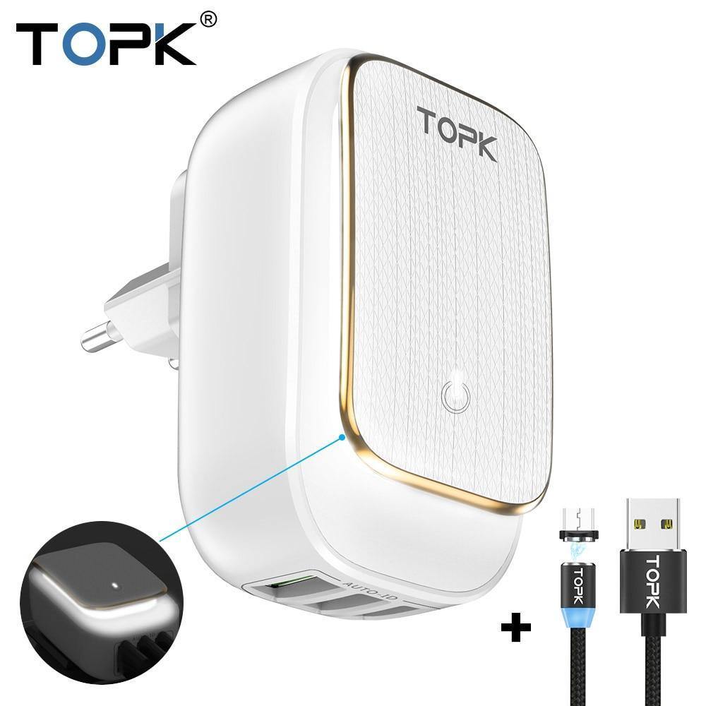 Planet Gates TOPK Multi-Port USB Charger LED Lamp Auto-ID Mobile Phone Charger Portable Tarvel EU&US Plug Wall Charger Adapter