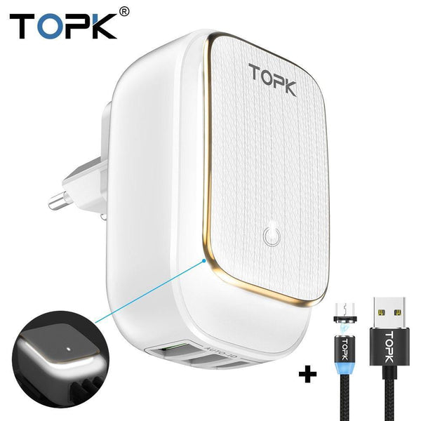 Planet Gates TOPK Multi-Port USB Charger LED Lamp Auto-ID Mobile Phone Charger Portable Tarvel EU&US Plug Wall Charger Adapter