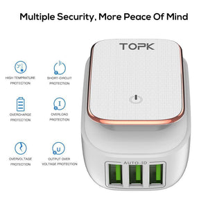 Planet Gates TOPK Multi-Port USB Charger LED Lamp Auto-ID Mobile Phone Charger Portable Tarvel EU&US Plug Wall Charger Adapter