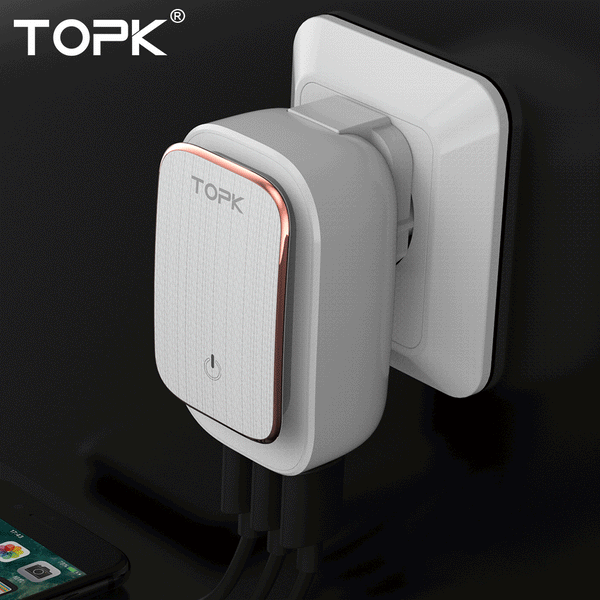 Planet Gates TOPK Multi-Port USB Charger LED Lamp Auto-ID Mobile Phone Charger Portable Tarvel EU&US Plug Wall Charger Adapter