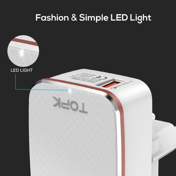 Planet Gates TOPK Quick Charge 2.0 EU&US 2-IN-1 Fast Travel USB Charger Adapter Auto-ID Mobile Phone Charger for iPhone Samsung Xiaomi Huawei