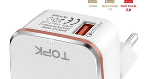 Planet Gates TOPK Quick Charge 2.0 EU&US 2-IN-1 Fast Travel USB Charger Adapter Auto-ID Mobile Phone Charger for iPhone Samsung Xiaomi Huawei