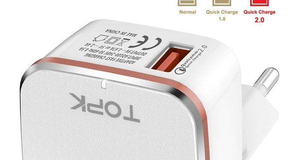 Planet Gates TOPK Quick Charge 2.0 EU&US 2-IN-1 Fast Travel USB Charger Adapter Auto-ID Mobile Phone Charger for iPhone Samsung Xiaomi Huawei