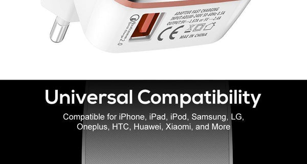 Planet Gates TOPK Quick Charge 2.0 EU&US 2-IN-1 Fast Travel USB Charger Adapter Auto-ID Mobile Phone Charger for iPhone Samsung Xiaomi Huawei
