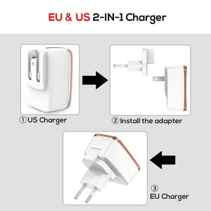 Planet Gates TOPK Quick Charge 2.0 EU&US 2-IN-1 Fast Travel USB Charger Adapter Auto-ID Mobile Phone Charger for iPhone Samsung Xiaomi Huawei