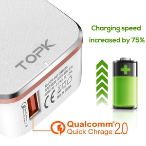Planet Gates TOPK Quick Charge 2.0 EU&US 2-IN-1 Fast Travel USB Charger Adapter Auto-ID Mobile Phone Charger for iPhone Samsung Xiaomi Huawei
