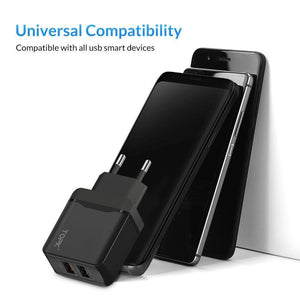 Planet Gates TOPK Quick Charge 3.0 18W QC 3.0 Dual USB Charger Adapter EU Plug Travel Wall Mobile Phone Charger for iPhone Samsung Xiaomi