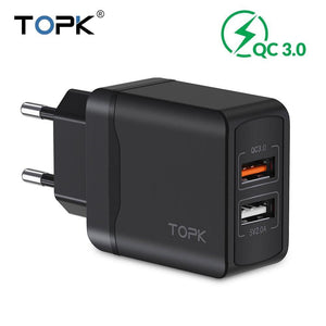 Planet Gates TOPK Quick Charge 3.0 18W QC 3.0 Dual USB Charger Adapter EU Plug Travel Wall Mobile Phone Charger for iPhone Samsung Xiaomi