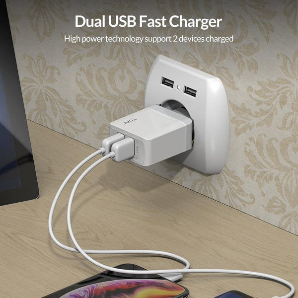 Planet Gates TOPK Quick Charge 3.0 18W USB Charger for iPhone Xs X 8 7 Fast Phone Charger for Samsung Xiaomi Huawei Wall Charger EU Adapter