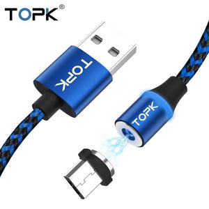 Planet Gates TOPK R-Line3 Micro USB Magnetic Cable Nylon Braided Mobile Phone Cables for Micro USB Port Microusb LED Magnet Charger Cable