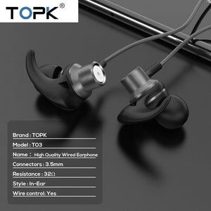 Planet Gates TOPK T13 Bass Stereo Sport Earbuds Earphones Wired Control With Built-in Microphone for iPhone Samsung Xiaomi Huawei