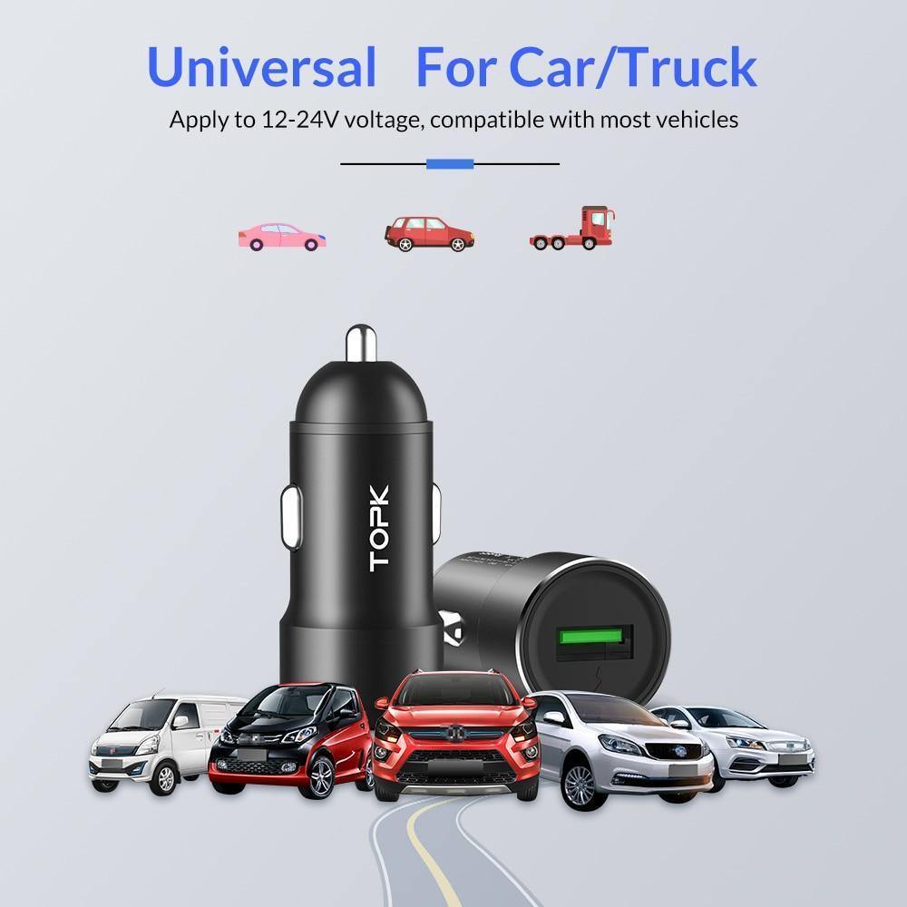 Planet Gates TOPK USB Car Charger Quick Charge 3.0 Mobile Phone Charger Fast QC3.0 Car-Charger for Samsung Xiaomi Huawei Adapter in Car