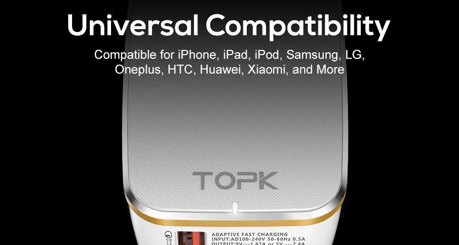 Planet Gates TOPK USB Charger EU&US 2-IN-1 Quick Charge 3.0 Fast Travel Wall Adapter Mobile Phone Charger for Samsung Xiaomi Huawei