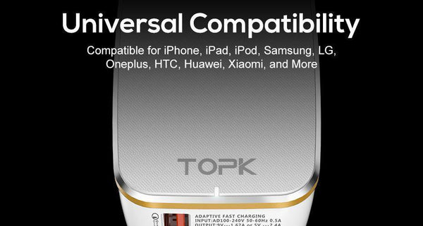 Planet Gates TOPK USB Charger EU&US 2-IN-1 Quick Charge 3.0 Fast Travel Wall Adapter Mobile Phone Charger for Samsung Xiaomi Huawei
