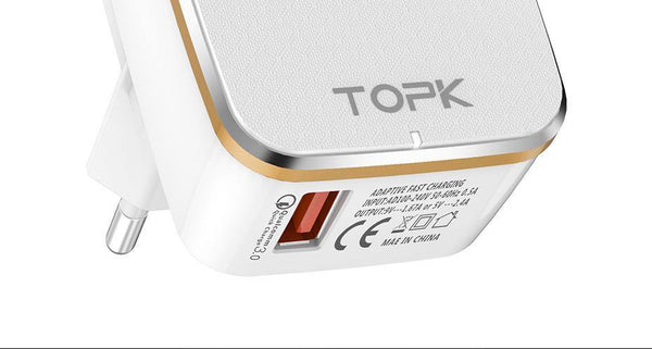 Planet Gates TOPK USB Charger EU&US 2-IN-1 Quick Charge 3.0 Fast Travel Wall Adapter Mobile Phone Charger for Samsung Xiaomi Huawei