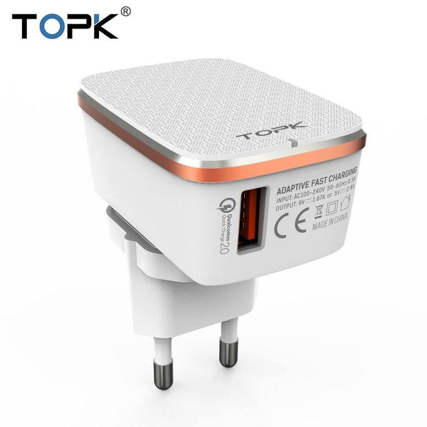 Planet Gates TOPK USB Charger EU&US 2-IN-1 Quick Charge 3.0 Fast Travel Wall Adapter Mobile Phone Charger for Samsung Xiaomi Huawei