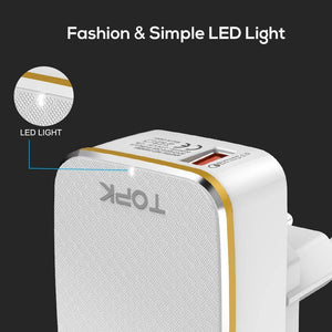 Planet Gates TOPK USB Charger EU&US 2-IN-1 Quick Charge 3.0 Fast Travel Wall Adapter Mobile Phone Charger for Samsung Xiaomi Huawei