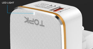 Planet Gates TOPK USB Charger EU&US 2-IN-1 Quick Charge 3.0 Fast Travel Wall Adapter Mobile Phone Charger for Samsung Xiaomi Huawei