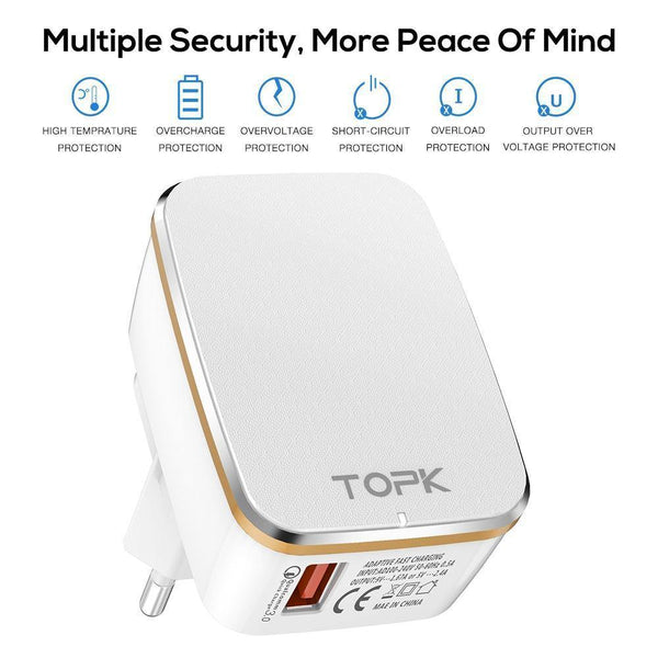 Planet Gates TOPK USB Charger EU&US 2-IN-1 Quick Charge 3.0 Fast Travel Wall Adapter Mobile Phone Charger for Samsung Xiaomi Huawei