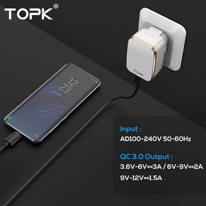 Planet Gates TOPK USB Charger EU&US 2-IN-1 Quick Charge 3.0 Fast Travel Wall Adapter Mobile Phone Charger for Samsung Xiaomi Huawei