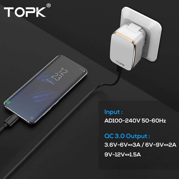 Planet Gates TOPK USB Charger EU&US 2-IN-1 Quick Charge 3.0 Fast Travel Wall Adapter Mobile Phone Charger for Samsung Xiaomi Huawei