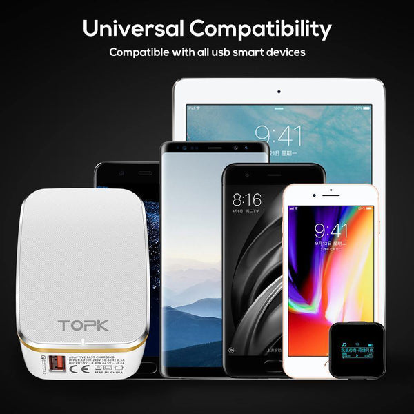 Planet Gates TOPK USB Charger EU&US 2-IN-1 Quick Charge 3.0 Fast Travel Wall Adapter Mobile Phone Charger for Samsung Xiaomi Huawei