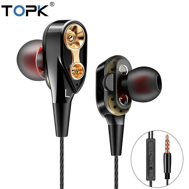 Planet Gates TOPK Wired Earphone For Phone Dual Driver HiFi Stereo In-Ear Headset 3.5mm Sport Running Earphones With Microphone Earbuds