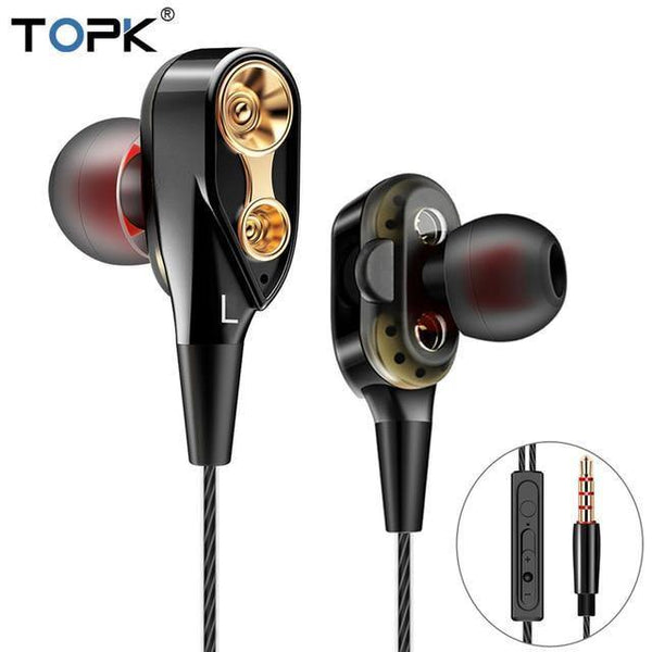 Planet Gates TOPK Wired Earphone For Phone Dual Driver HiFi Stereo In-Ear Headset 3.5mm Sport Running Earphones With Microphone Earbuds