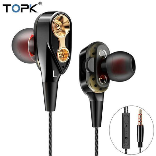 Planet Gates TOPK Wired Earphone For Phone Dual Driver HiFi Stereo In-Ear Headset 3.5mm Sport Running Earphones With Microphone Earbuds