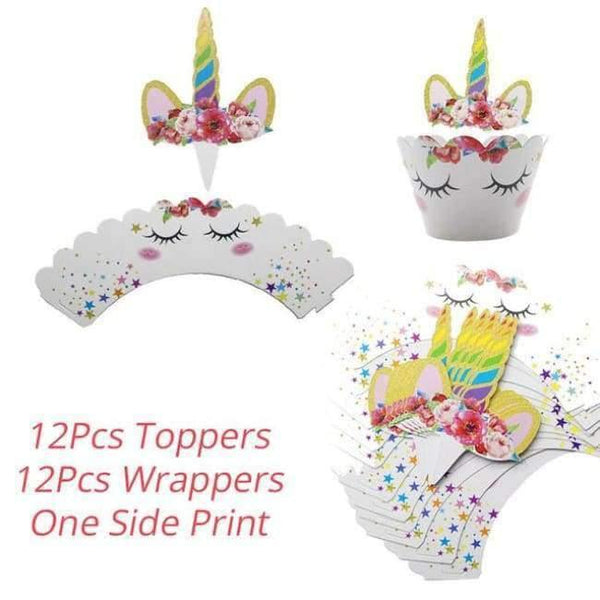 Planet Gates topper wrapper Unicorn Party Kits Unicornio Plate/Cup/Napkins Birthday Party Decoration Kids Tableware Sets Bunting Flags Party Supplies