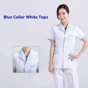 Planet Gates Tops1 / L Women Hospital Medical Work Wear Suit Collar Nursing Clothing Doctor Uniform Short Sleeve Dental Beauty Salon Surgical Overalls