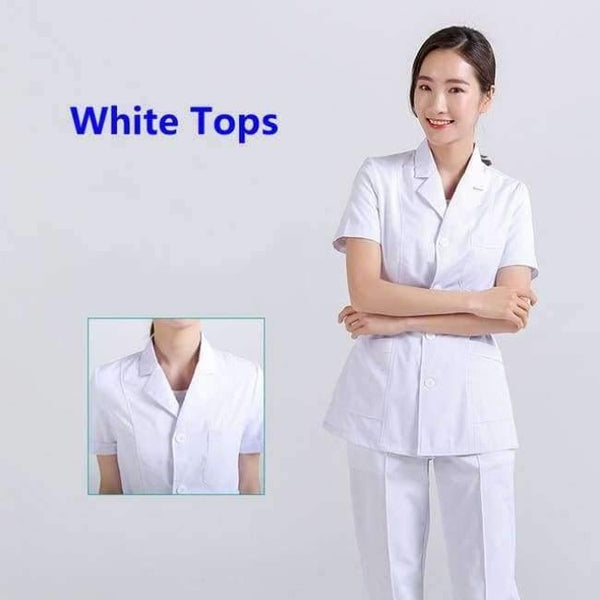 Planet Gates Tops2 / L Women Hospital Medical Work Wear Suit Collar Nursing Clothing Doctor Uniform Short Sleeve Dental Beauty Salon Surgical Overalls